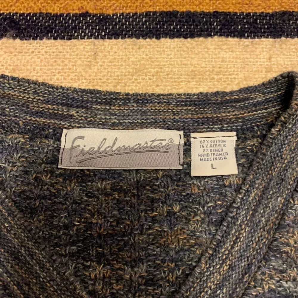 Vintage Fisherman sweater Fieldmaster VTG Blue Marled Large Grandpa Oversized